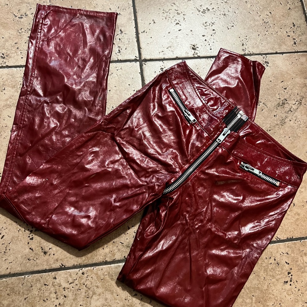 Lip Service Shiny Red Vinyl Zip Through Pants Vintage Y2K